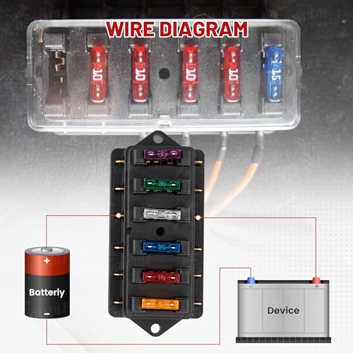 RED WOLF 6 Way Fuse Block Blade Fuse Box with Standard Circuit Fuses for Boat Marine Vehicle Auto RV Car Trailer Truck SUV Power Distribution Panel Waterproof Cover DC 10-32V - size: 6 Way