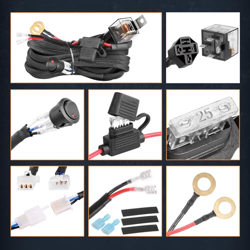 Wiring Harness Kit 12AWG 1 Lead, Nirider 12V Heavy Duty Rocker Switch Relay Fuse Nylon Wiring Harness for LED Light Bars Fog Lights Work Lights Driving Offroad LED Pods Wire Kit for Truck UTV ATV Car