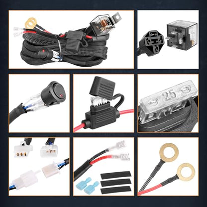 Wiring Harness Kit 12AWG 1 Lead, Nirider 12V Heavy Duty Rocker Switch Relay Fuse Nylon Wiring Harness for LED Light Bars Fog Lights Work Lights Driving Offroad LED Pods Wire Kit for Truck UTV ATV Car