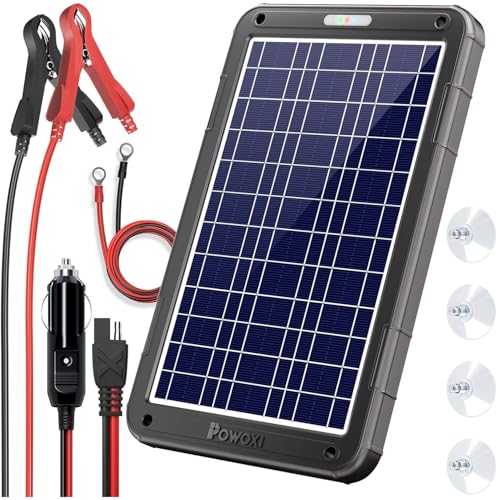 POWOXI 12V Solar Car Battery Charger: 12W Solar Panel Kit Battery Trickle Charger Maintainer with Smart PWM Controller for Car - RV Boat Marine Motorcycle - for Trailer Truck Snowmobile Tractor - color: PWM-12W