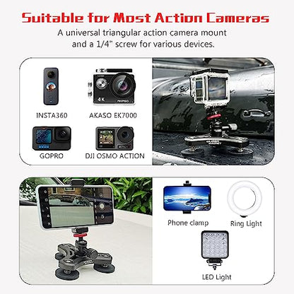 ULIBERMAGNET Magnetic Action Camera Mount,100LB Solid Aluminum Magnetic Mount Tripod with Mini Ball Head,Strong Rubber Coated Magnet with 1/4’’-20 Male Thread Stud for GoPro,Security Camera - style: 100LB Triangle Magnetic Camera Mount