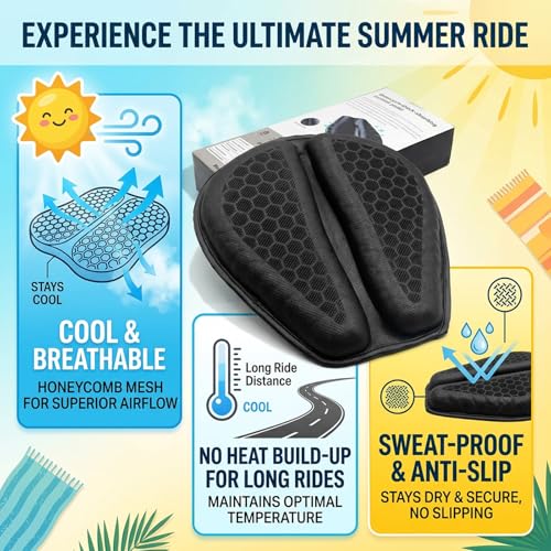Motorcycle Seat Cushion 3D Honeycomb Motorcycle Gel Seat Cushion Petal Shape Design - Not Stuffy, Protecting Sensitive Areas, Stay Cool and Comfortable for Long Ride