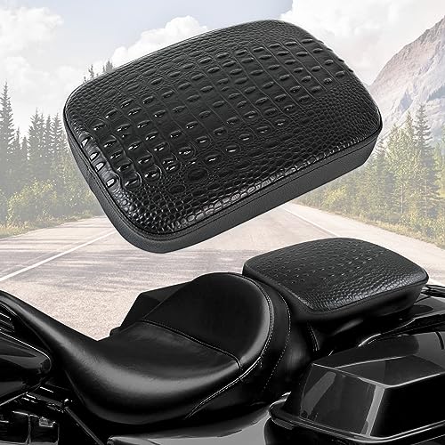 DREAMIZER Motorcycle Leather Pillion Rear Passenger Pad Seat 8 Suction Cup Rectangular Passenger Seat Compatible with Harley Bikes Custom (Black-Crocodile) - color: Black#2-Crocodile