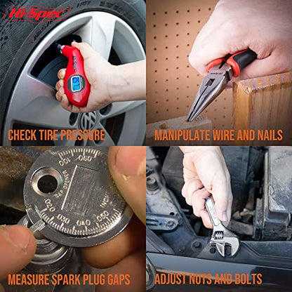 Hi-Spec 65pc Compact Auto Garage Tool Kit Set with Digital Tire Pressure Gauge. Essential Car Vehicle Repair Tools in a Toolbox Case of Screwdrivers, Sockets, Wrench and Magnetic Pickup - size: 65 PCS