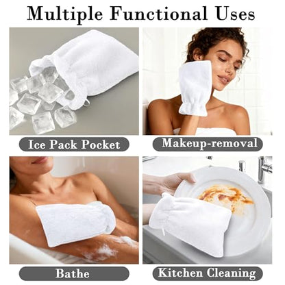 VOOVA & MOVAS White Exfoliating Washcloth 6PC, 8.3"x6.3" - 100% Cotton, Soft Absorbent Body Shower Glove Washcloth with Hanging Loop, Wash Mitts for Body - color: White