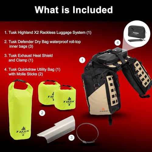 TUSK Highland X2 Rackless Luggage System Base System Compatible with KTM/Husky 690-701 Heat Shield Black/Tan - color: Black/Tan, size: Base System, style: Ktm/Husky 690-701 Heat Shield