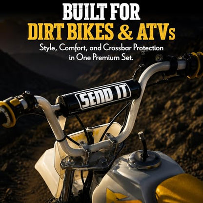 SEND IT Handlebar Pad with FREE GRIP DONUTS - Universal Fit for Dirt Bikes and ATVs Crossbar by ThrottlePak (BLACK, PIT BIKE) - color: Pit Bike