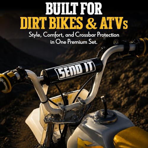 SEND IT Handlebar Pad with FREE GRIP DONUTS - Universal Fit for Dirt Bikes and ATVs Crossbar by ThrottlePak (BLACK, PIT BIKE) - color: Pit Bike