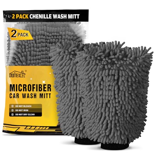 HOMEXCEL Car Wash Mitt, 2PK Chenille Microfiber Wash Mitt, Scratch-Free & Lint-Free, Rich Foam, Highly Absorbent, Double Sided, Perfect for Car Washing and Detailing, 10.2" x 6.7 ", Grey - color: Grey