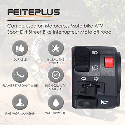 7/8" 22mm ATV Motorcycle Handlebar Control Switches Left Right for Horn Button Turn Signal Electric Fog Lamp Light Start Kill Warning Light