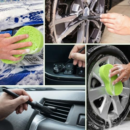 Baderke 9 Pcs Car Windshield Cleaner Tool Kit with with Extendable Handle, Microfiber Towel Pads, Sponge, Ventilation Brush, Empty Spray Bottle for Auto Glass Wiper Suvs Rvs & Home Windows(Purple) - color: Purple