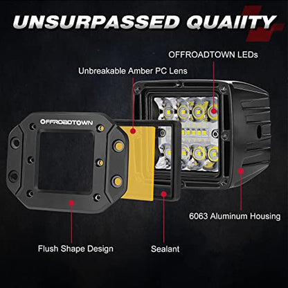 Amber Flush Mount LED Pods, OFFROADTOWN 2pcs 5'' 78W LED Driving Work Lights Spot Flood Combo Fog Light Yellow Lights for Truck Offroad UTV ATV SUV 4x4 Car - color: 5inch_Amber Flush