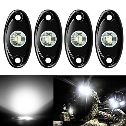 Ampper 4 Pods LED Rock Lights, LED Neon Underglow Waterproof Light for Car Truck ATV UTV SUV Offroad Boat Underbody Glow Trail Rig Lamp (White) - color: White, size: 4 Pods
