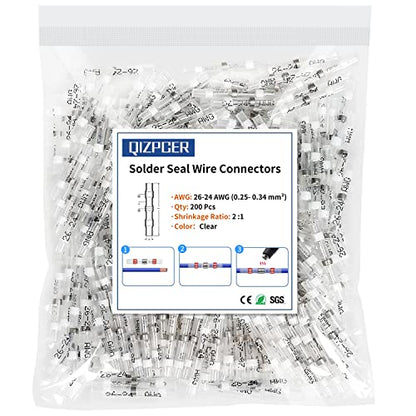 200Pcs Waterproof Solder Seal Wire Connectors, 26-24 Gauge White Electrical Splice Terminals for Marine, Car and Cable Wiring - Heat Shrink Butt Connectors - style: 26-24 AWG