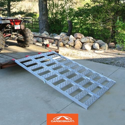 CargoSmart Aluminum Tri-Fold Ramp with Treads, 1 Pack — 1,500lb Capacity/500lb per Section, 50” W x 76” L — Easily and Safely Load or Unload Push Mowers, Garden Tillers, ATVs and More
