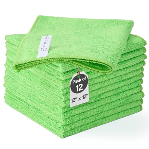 Microfiber Cleaning Cloth 12 Pack, 12x12 Inch Lint Free Streak Free Towels, Ultra Absorbent Cleaning Rags for Cars, Auto Detailing, Kitchen & Windows (12, Green) - color: Green