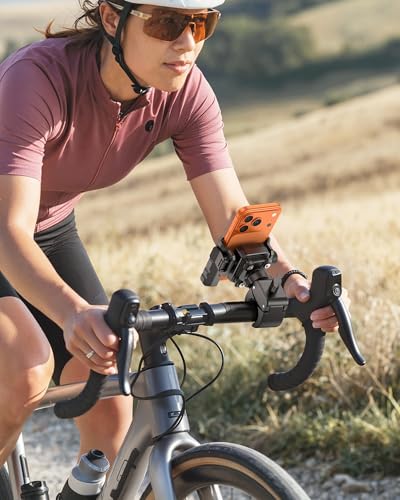 OMOTON BK01 Anti-Vibration Phone Mount, Quick Lock Shockproof Bike & Motorcycle Phone Holder, Fits iPhone & Android for Riders on E-Bike, Stroller, Scooter, Fits Handlebars & Rearview Mirror, Black - color: 1-Black