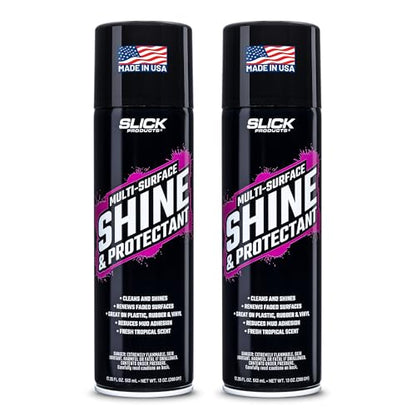Slick Products Shine & Protectant Spray 17.35 FL OZ. - High Gloss Clear Coating Renew Vinyl, Plastic, Rubber, Trim, Tire, Car, Truck, Motorcycle, Dirt Bike (2-Pack) - size: 17.35 Fl Oz (Pack of 2)