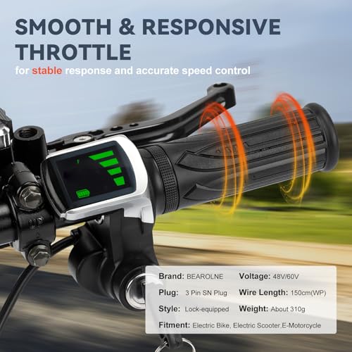Full Twist Throttle for 60V EBike with LED Display Key Lock Electric Bike Throttle Grip for Electric Dirt Bike Scooter Bicycle Mountain Bike Motorcycle - size: 60V