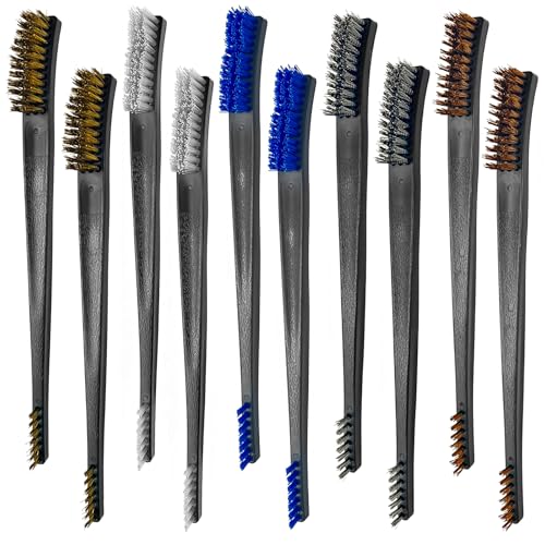 10 Pcs Gun Cleaning Brushes, 5 Bristle Types for Detail Cleaning | Double-ended Brush Design Helps Clean Small Crevices, Firearm Parts, Metal Surfaces, Jewelry, Tight Detail Areas - size: 10 pcs Brush