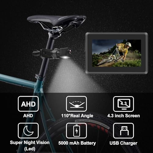 Bike Camera Rear View AHD with Night Vision & 110° Wide Angle | Universal Bicycle Camera for E-Bikes, MTB, Road Bikes, Wired Plug and Play, Fits Handlebar Diameter 18-42 mm