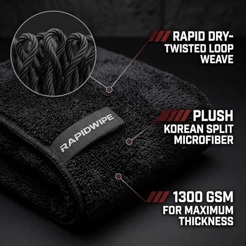 RAPIDWIPE 24" x 36" Ultra Drying Towel 1300 GSM Twisted Loop Microfiber, Super Absorbent, No Streaks or Lint, Double Sided – Reusable Car Wash Towel, Auto Detailing Cloth,