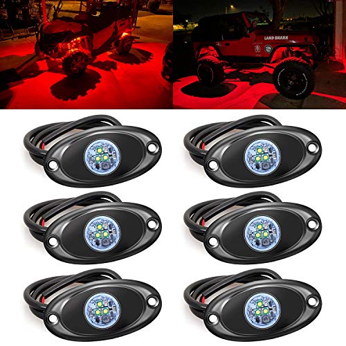 6 Pods LED Rock Lights for Jeep ATV UTV SUV RZR Off Road Ranger Pioneer Wheeler Truck Boat Underbody Glow Trail Rig Lighting Lamp Underglow LED Neon Lights Waterproof 12V-24V - Red - color: Red, size: 6Pack LED Rock Light