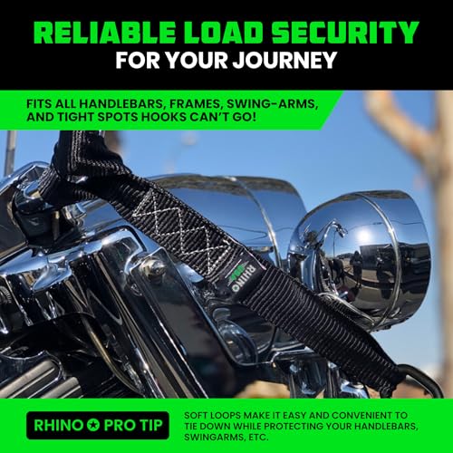 Rhino USA Soft Loop Tie Down Straps (4-Pack) - 1.6 Inch x 17 Inch (5,000 lbs Break Strength) Heavy Duty Motorcycle Handlebar Straps for use with Ratchets for ATV, UTV, Dirt Bike (Black) - color: Black 4-Pack.