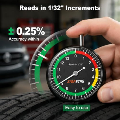 Ziopetru Tire Tread Depth Gauge，Portable Tire Measuring Tool Kit with Easy-Read Dials for Car, Truck, Motorcycle & Bus，Tire Wear Checker, Accurate 1/32" Tread Depth