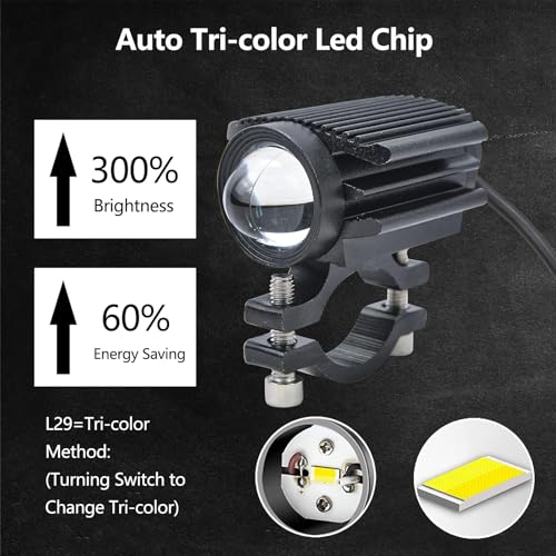 Motorcycle LED Driving Lights 60W 12000LM Fog Lights 6000K Driving Auxiliary Fog Lights Amber White Universal Fit for Motorcycle Truck ATV SUV Car Yacht, 2PCS