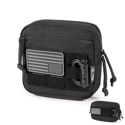 Tactical Molle Admin Pouch Utility EDC Tool Pouch Bag Horizontal Modular Pouches Include US Flag Patch & D-Ring - color: Black-M