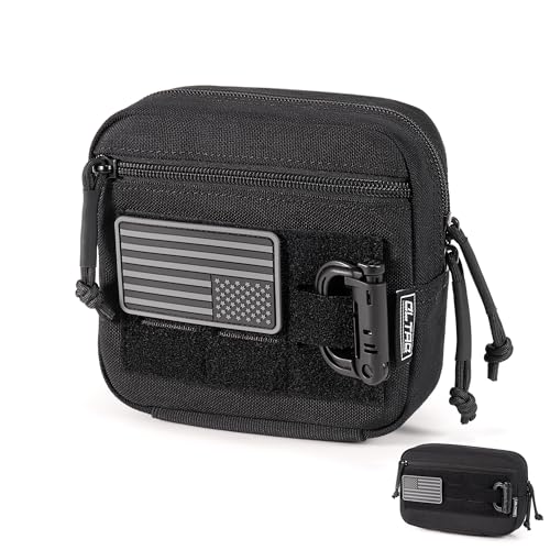 Tactical Molle Admin Pouch Utility EDC Tool Pouch Bag Horizontal Modular Pouches Include US Flag Patch & D-Ring - color: Black-M