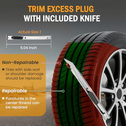ORCISH Heavy Duty Tire Plug Kit - 98pcs All-in-One Universal Tire Repair Kit for Tubeless Flats, Emergency Tire Patch Kit for Car, Truck, SUV, ATV, Motorcycle, Trailer & RV - size: 98 Piece Set