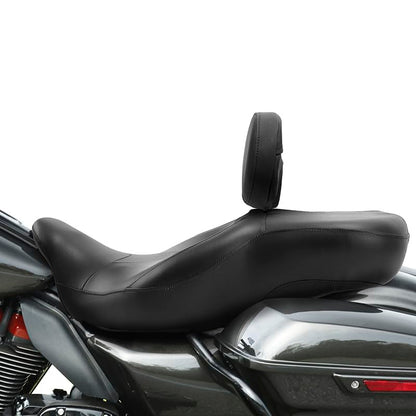 XMT-MOTO Motorcycle Seat, One-Piece Hammock Driver & Passenger Seat w/Rider Backrest Pad Fit for Harley Touring 2009-2023 Road King Street Glide Electra Glide FLHR FLHX FLTRX - style: Seat+ Driver Backrest For Harley Touring '09-'23