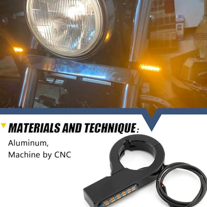 Motorcycle Turn Signals LED 47-50mm Front Fork Turn Signal Lights Indicator Clamps Amber Lamp 12V Fit for Harley Honda Yamaha Kawasaki Suzuki Indian Cafe Racer Chopper Bobber Custom - size: 47-50mm