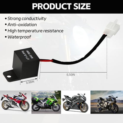 Motorcycle LED Flasher Relay, 2 Pin 12V DC, Automatic Operation, Universal Fit, Black, Normally Open Contact, Fix Abnormal Flashing