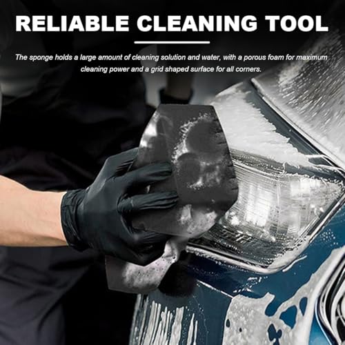 Car Wash Sponge, Large Scratch-Free Cross Cut Sponge for Soap and Rinseless Washing, Durable Ultra Soft Foam Grid Extra Absorbent Car Cleaning Sponge Pad, Car Accessories (Black) - color: Black