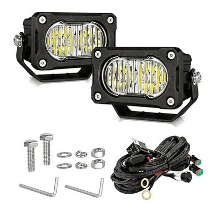 LED Pod Light 2PCS 3inch 40W 4000LM Flood Beam Baja Light with DT Wiring Harness Kit Backup Driving Lights Off Road Low Profile LED Light Bar Fog Lights for Motorcycle Truck UTV ATV Pickup - size: 3inch - Flood