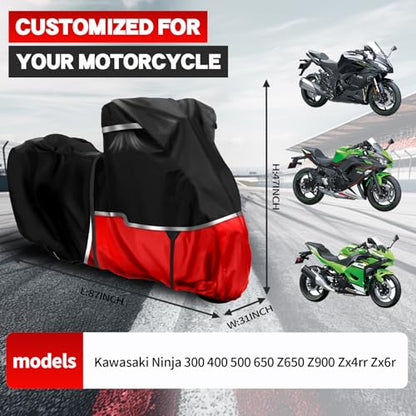 420D Motorcycle Cover Suitable for Kawasaki Ninja 400 500 650 Z900 Zx6r (No Trunk) Models Waterproof Motorcycle Cover Easy to Clean Tear-Resistant Suitable for Outdoor Protection - size: Ninja