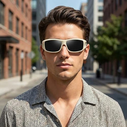 Wzerry Sunglasses Fit Over Glasses Polarized for Men Women, Wrap-Around Glasses UV400 Protection for Driving and Outdoor - color: Black/Grey + Transparent Grey/Grey + White/Grey