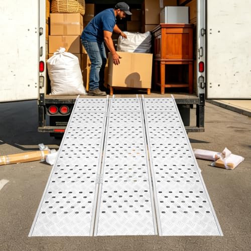 Ramps for Pickup Trucks, Tri-Fold Aluminum Motorcycle Loading Ramps 1500 Lbs Capacity, 77x54 inch Full Width Aluminum Loading Ramps with Load Straps for Motorcycles, UTVs, ATVs, Trucks, Lawnmowers