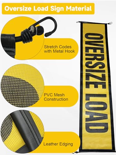 Magnetic Oversize Load Sign Kit, Magnetic Cargo Sign-2 Oversized Load Banner, 4 Red Flag Warning With Wire Loop-4 Red Safety Flags with Pole-4 Magnet Base for Hauling Oversize Loads on Trucks - color: Oversize Load Banner Kit