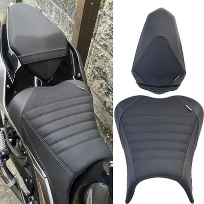 Upgrade Soft PU leather Front Driver Rider Seat Passenger Pillion Seat Cushion Comfortable compatible with Kawasaki ninja 400 Z400 Z-400 Accessories 2018-2024 (Front+Rear Seat-Black) - color: Front+Rear Seat-Black