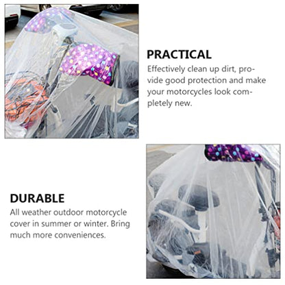 Disposable Waterproof Motorcycle Covers 4-Pack Clear Plastic Bike Protective Covers 78.74X47.24X19.68In Weatherproof Outdoor Dust Rain Protection - size: M