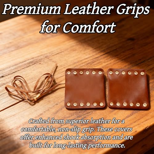 4 PCS Flat Leather Motorcycle Grip Covers Brown and Black Handlebar Protectors with Adjustable Straps Universal Anti-Slip Handle Gloves for Most Bikes