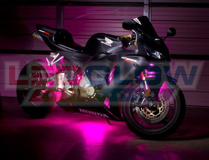 LEDGlow 6pc Advanced Pink LED Motorcycle Accent Neon Underglow Lighting Kit - 4 Patterns - 4 Brightness Levels - 6" Flexible Light Strips - Includes Waterproof Control Box & 2 Wireless Remotes