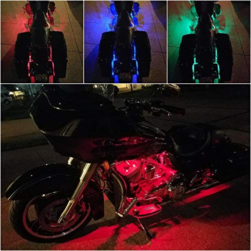 iJDMTOY 8pc Motorcycle Underglow LED Strip Light Kit RGB Neon Accent Light Ground Effect Atmosphere Lighting Kit for Motorbike Trikes Golf Carts ATVs UTVs Decoration