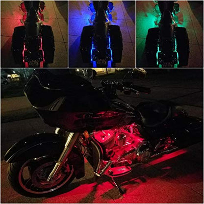iJDMTOY 8pc Motorcycle Underglow LED Strip Light Kit RGB Neon Accent Light Ground Effect Atmosphere Lighting Kit for Motorbike Trikes Golf Carts ATVs UTVs Decoration
