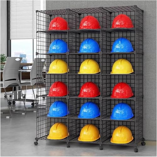Stackable Safety Helmet Storage Boxes, Large Adjustable Hard Hat Placement Organizer Rack with Wheels for Construction Site/Garage/Workshop/Factory Helmet Display Shelf (3 * 6) - size: 3*6
