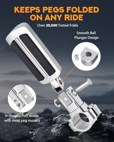 PBYMT Highway Footpegs, 1"&1.25" Highway Pegs Stainless Steel Aluminum Adjustable Fit for Harley Davidson Street Glide Road King Road Glide Softail Dyna 1-1/4" Engine Guard Style C Chrome Black - color: CHROME